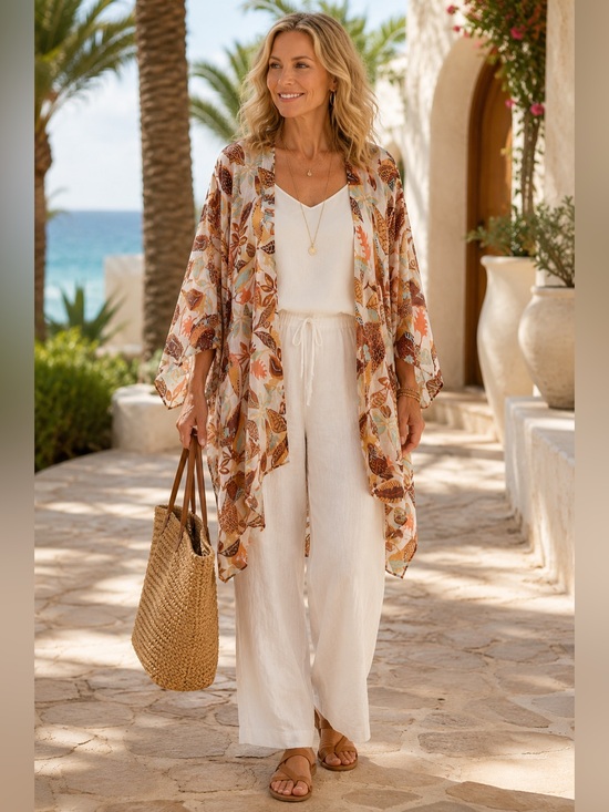 aerie Other - Aerie Tropical Leaf Print Open Front Kimono Cover Up O/S Boho Resort Botanical